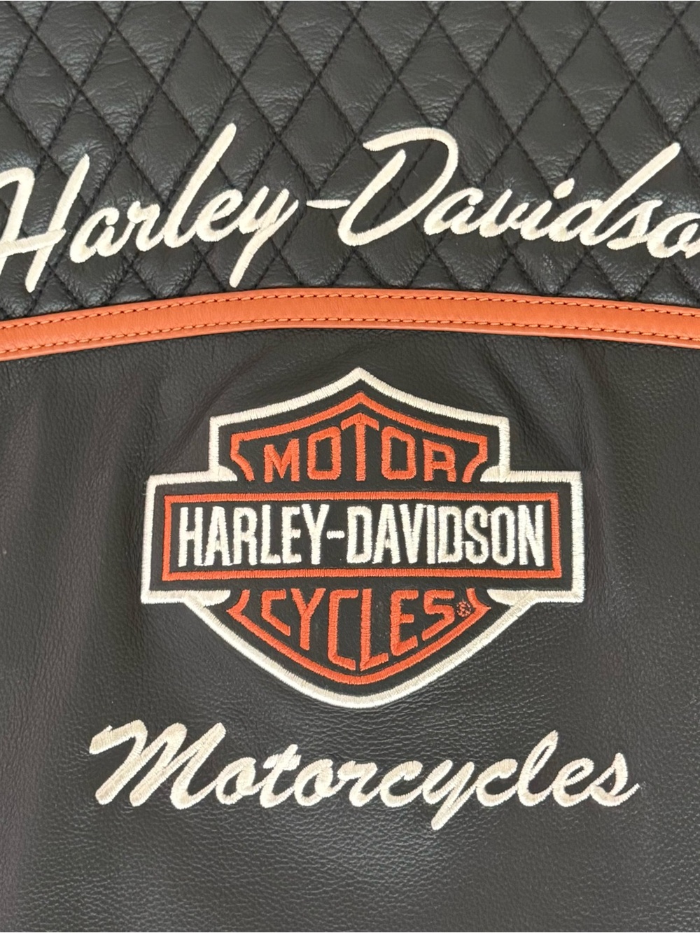 Harley-Davidson Black Leather Jacket with Orange and White Accents - Picture 6 of 16